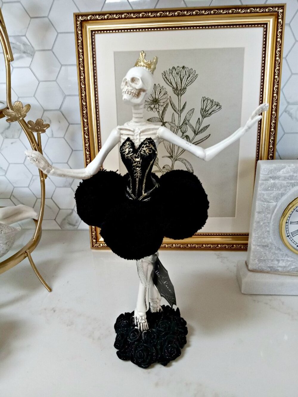 NEW! GOTH GLAM BALLERINA SKELETON DECOR GOLD CROWN